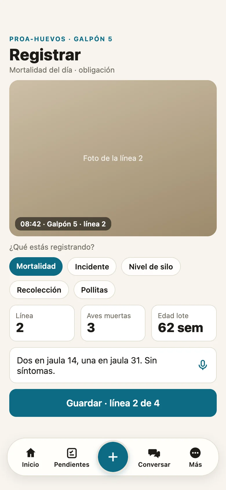Pantalla de la app para registrar con foto, hora y línea: así se llevarán los registros de seguridad del DS 44