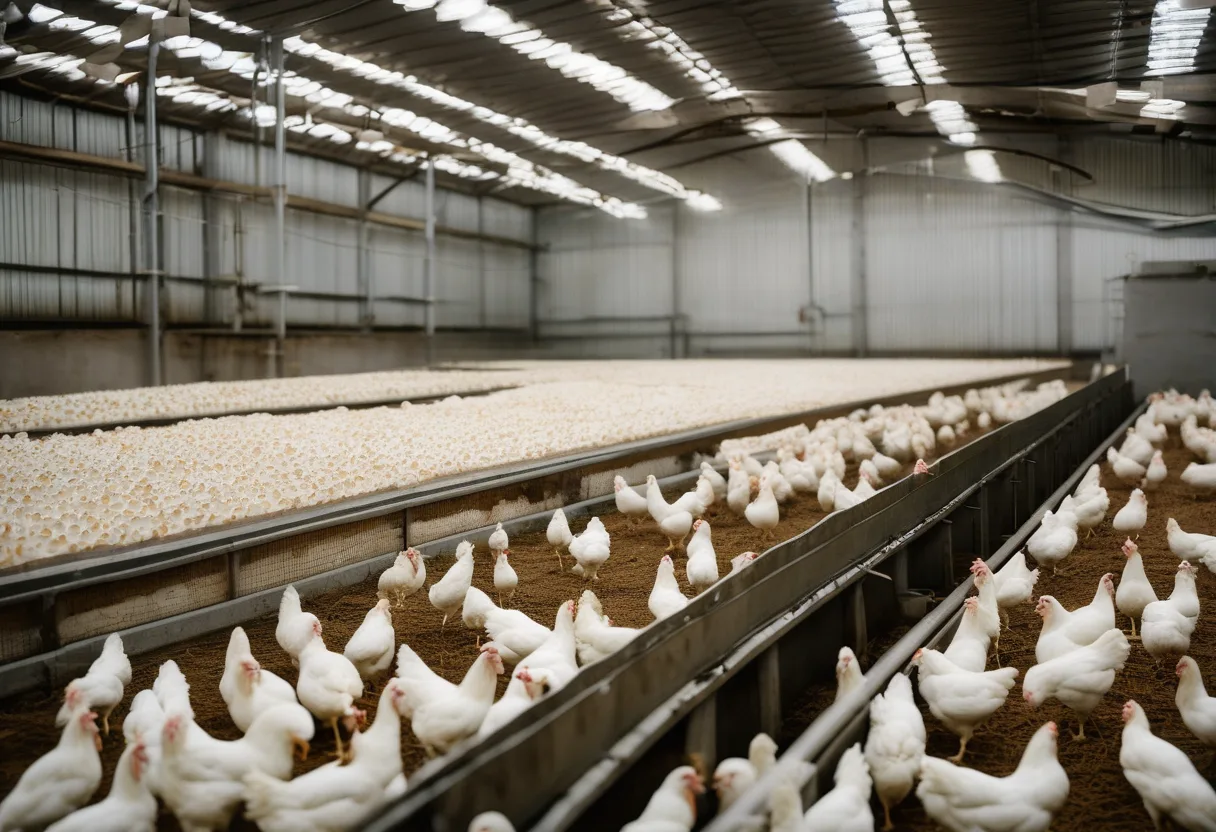Gallinas en las naves de un plantel avícola