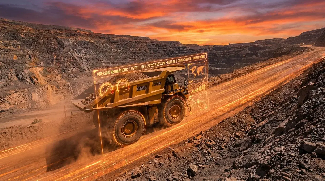 Mina a tajo abierto con camión CAEX y telemetría digital